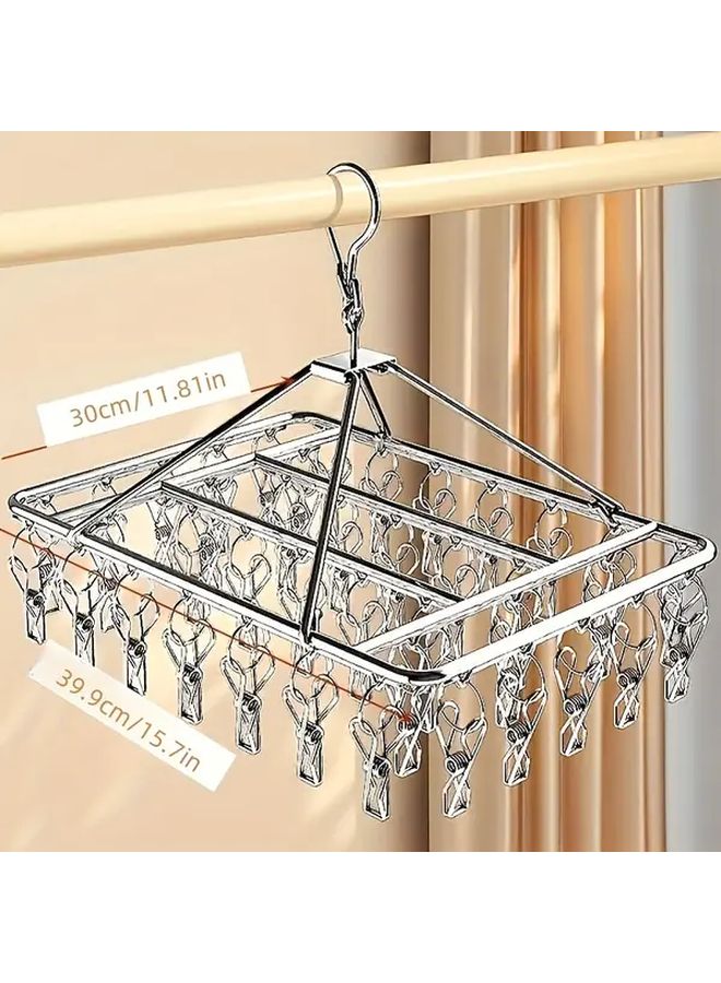 Stainless Steel Drying Rack With 30 Clips Windproof Hanging Organizer For Socks Underwear Space Saving - Image 3